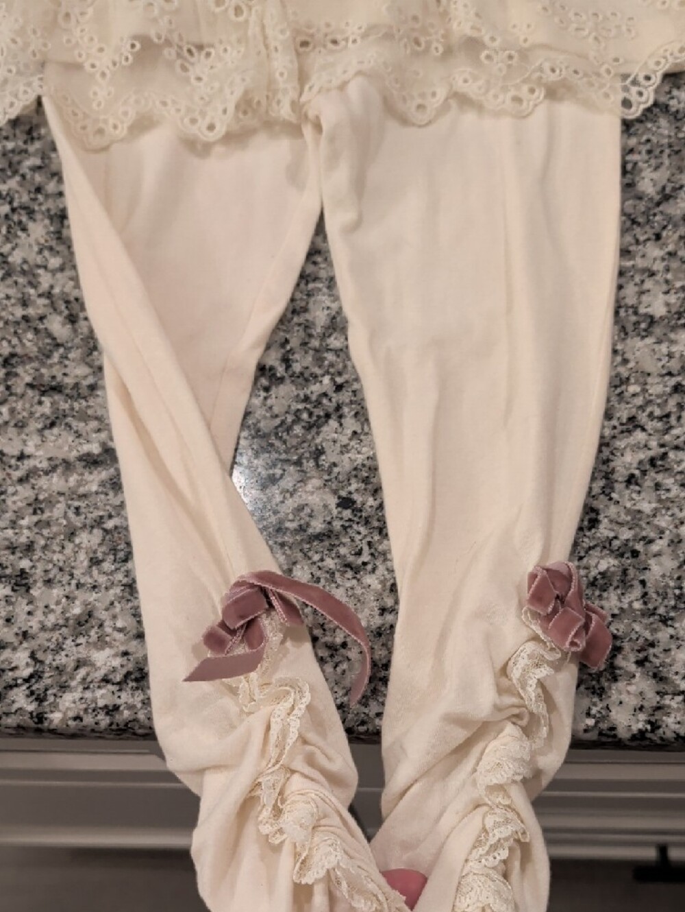 Girls Cream Lace Tiered Tunic & Legging Matching Set - Picture 4 of 4